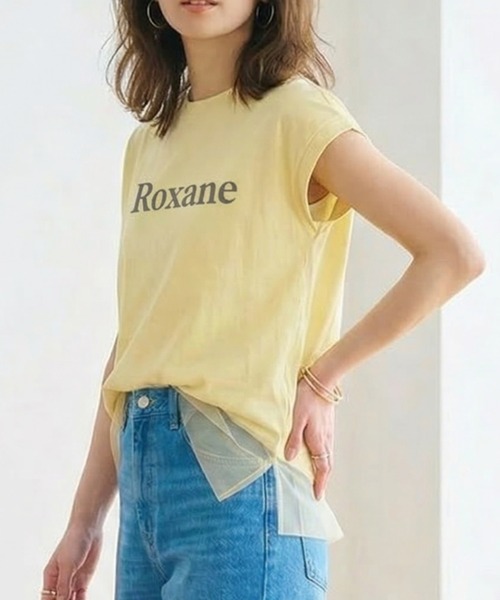 MULEXS(ミューレクス)の「Roxane チュールレイヤードロゴTシャツ レディース フレンチスリーブ シアー切替 ゆったり体型カバー 半袖トップス(Tシャツ/カットソー・レディース・ネイビー/イエロー/ホワイト・M/L)」の9枚目の写真