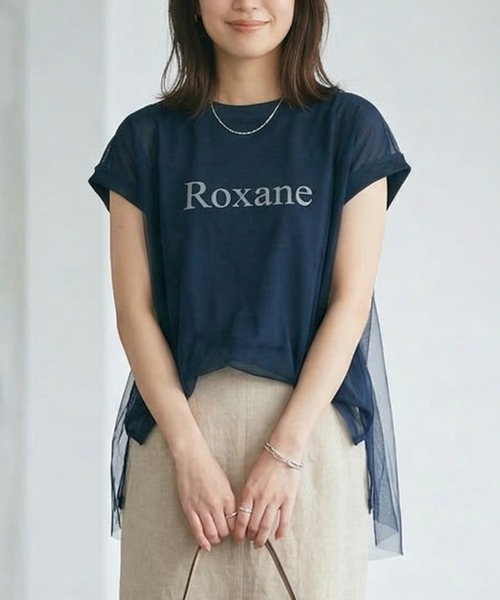 MULEXS(ミューレクス)の「Roxane チュールレイヤードロゴTシャツ レディース フレンチスリーブ シアー切替 ゆったり体型カバー 半袖トップス(Tシャツ/カットソー・レディース・ネイビー/イエロー/ホワイト・M/L)」の11枚目の写真
