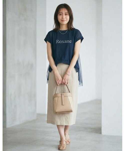 MULEXS(ミューレクス)の「Roxane チュールレイヤードロゴTシャツ レディース フレンチスリーブ シアー切替 ゆったり体型カバー 半袖トップス(Tシャツ/カットソー・レディース・ネイビー/イエロー/ホワイト・M/L)」の15枚目の写真