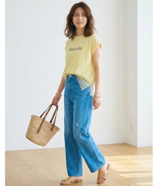MULEXS(ミューレクス)の「Roxane チュールレイヤードロゴTシャツ レディース フレンチスリーブ シアー切替 ゆったり体型カバー 半袖トップス(Tシャツ/カットソー・レディース・ネイビー/イエロー/ホワイト・M/L)」の20枚目の写真