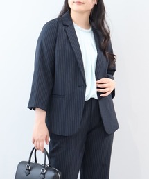 【L~6L 大きいサイズ】【イージーケア・吸水速乾・接触冷感】リネンライクオックスセットアップジャケット