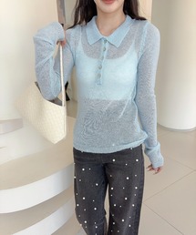 【Jasmine】シアーニットポロトップス