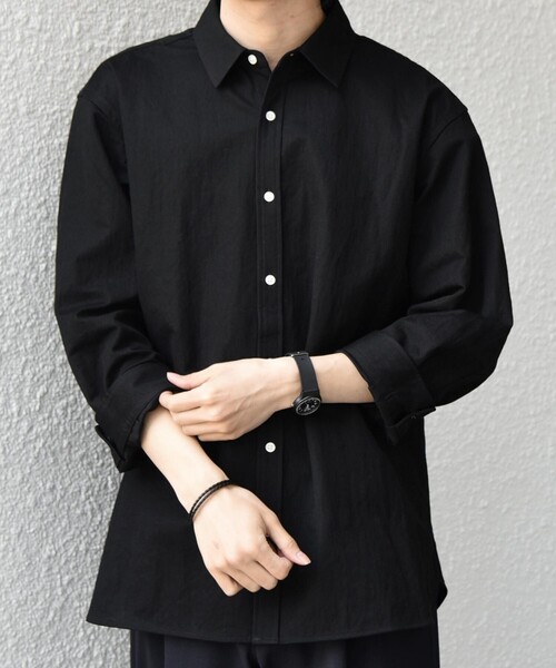 SHIPS any:〈接触冷感/ストレッチ〉360° THE CIRCLE STRETCH リネン ミックス 7分袖 レギュラー シャツ(セットアップ対応)◆
