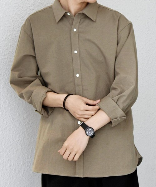 SHIPS any:〈接触冷感/ストレッチ〉360° THE CIRCLE STRETCH リネン ミックス 7分袖 レギュラー シャツ(セットアップ対応)◆
