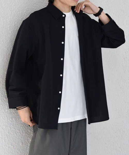 SHIPS any:〈接触冷感/ストレッチ〉360° THE CIRCLE STRETCH リネン ミックス 7分袖 レギュラー シャツ(セットアップ対応)◆