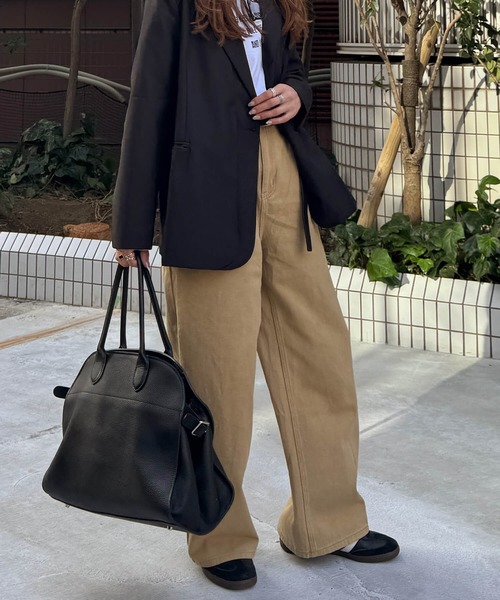 ISOOK(アイスー)の「コットンワイドタックパンツ(chiica select) / チノパンツ コットンパンツ カジュアルパンツ ワイドパンツ(チノパンツ・レディース・ブラック/ベージュ/アイボリー・M/S)」の15枚目の写真
