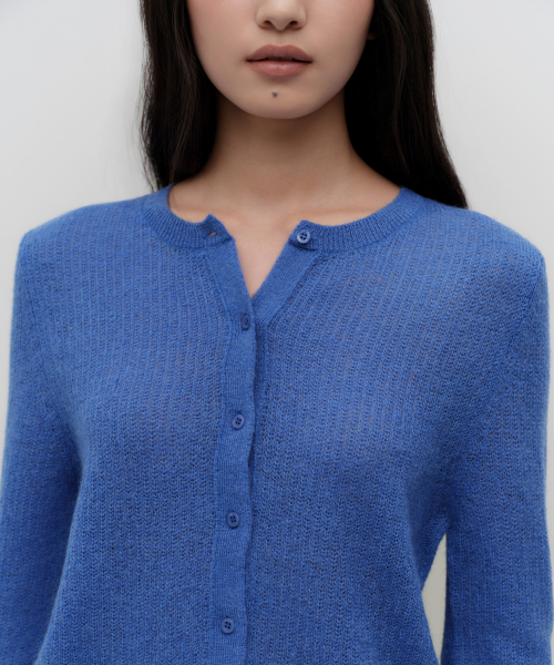 MUSINSA STANDARD WOMAN（ムシンサスタンダードウーマン）の「ウィメンズシアーテクスチャードラウンドネックカーディガン[ブルー]（カーディガン/ボレロ・レディース・その他・X-SMALL/SMALL/LARGE/MEDIUM）」の4枚目の写真