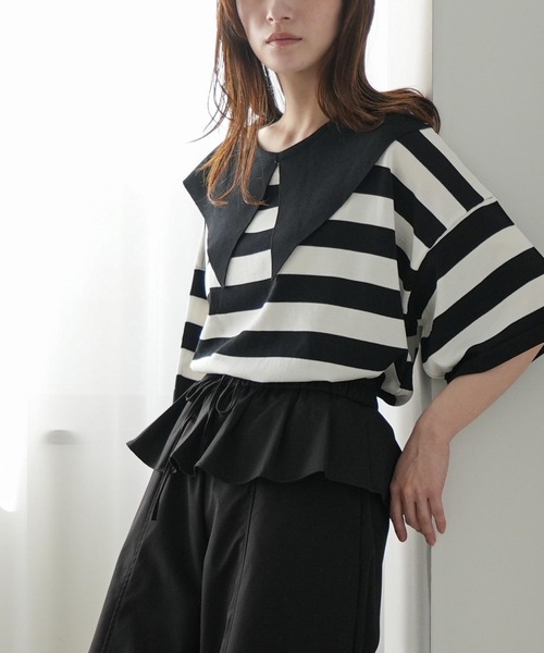 mili an deni(ミリアンデニ)の「ビッグカラーボーダートップス(その他トップス・レディース・ブラック/ネイビー・M)」の6枚目の写真