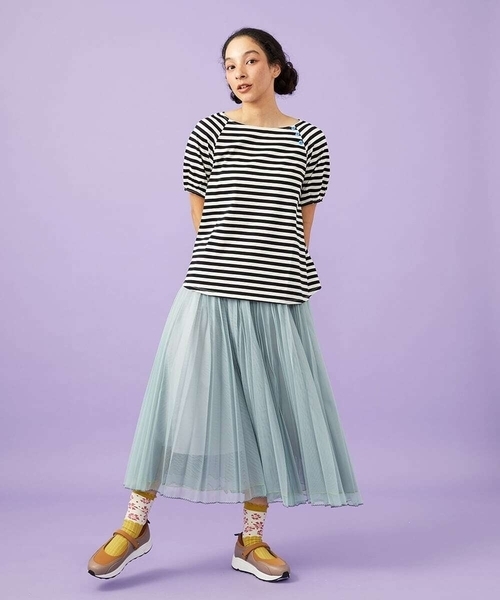 Jocomomola(ホコモモラ)の「【接触冷感】シルケット天竺ボーダーTシャツ(Tシャツ/カットソー・レディース・パープル/ブラック・40)」の10枚目の写真