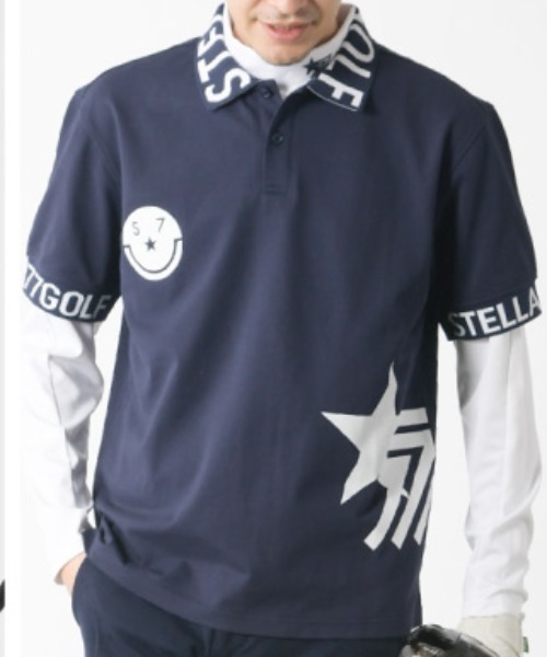 stella77golf（ステラセブンティーンセブンゴルフ）の「COOLMAX接触冷感ﾎﾟﾛｼｬﾂC（Tシャツ/カットソー・メンズ・ネイビー/ブラック・LARGE/X-LARGE/XX-LARGE）」の2枚目の写真