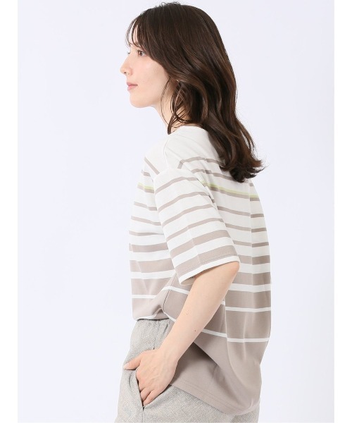 m.f.editorial(エムエフエディトリアル)の「【リラックス ややゆったり パネルボーダー】m.f.エディトリアル レディース レーヨン混 クルーネック 半袖 プルオーバー(Tシャツ/カットソー・レディース・ベージュ/ネイビー・MEDIUM/LARGE)」の19枚目の写真