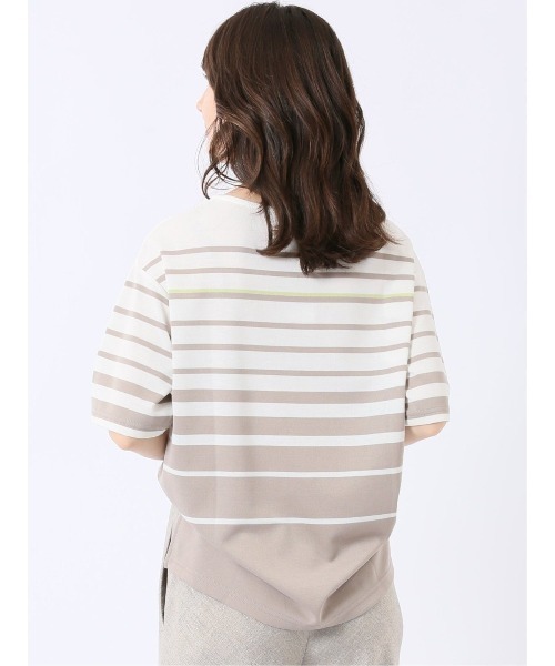 m.f.editorial(エムエフエディトリアル)の「【リラックス ややゆったり パネルボーダー】m.f.エディトリアル レディース レーヨン混 クルーネック 半袖 プルオーバー(Tシャツ/カットソー・レディース・ベージュ/ネイビー・MEDIUM/LARGE)」の18枚目の写真