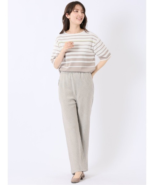 m.f.editorial(エムエフエディトリアル)の「【リラックス ややゆったり パネルボーダー】m.f.エディトリアル レディース レーヨン混 クルーネック 半袖 プルオーバー(Tシャツ/カットソー・レディース・ベージュ/ネイビー・MEDIUM/LARGE)」の16枚目の写真