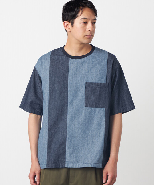COMME CA ISM(コムサイズム)の「6オンスコットンデニム 切り替え半袖Tシャツ(Tシャツ/カットソー・メンズ・ネイビー・LARGE/MEDIUM)」の4枚目の写真