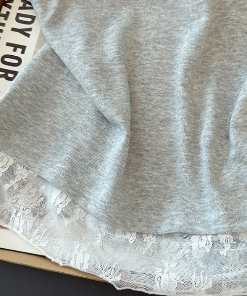 AMAJI(アマジ)の「ラウンドネックレース切替半袖Tシャツ(Tシャツ/カットソー・レディース・ホワイト/ライトグレー・X-LARGE/LARGE/MEDIUM/SMALL)」の8枚目の写真