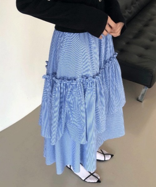 FAVORITO(ファヴォリート)の「フリルゴム付きスカート(スカート・レディース・ホワイト/ブルー・F)」の21枚目の写真