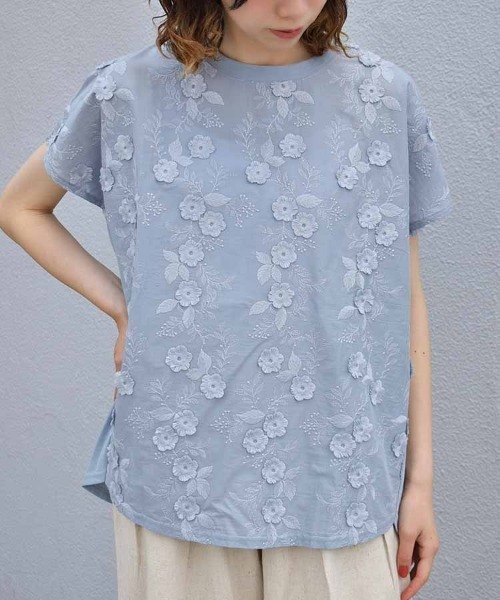 Bleu Bleuet（ブルーブルーエ）の「フラワー3D刺繍Tシャツ26NO2（Tシャツ/カットソー・レディース・ホワイト/ライトブルー・FREE）」の18枚目の写真