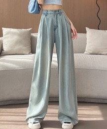 ボリュームタックセミワイドデニムパンツ
