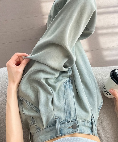 L LABEL（エルラベル）の「ボリュームタックセミワイドデニムパンツ（デニムパンツ・レディース・ホワイト/ダークインディゴブルー/ライトブルー・M-L/S-M）」の5枚目の写真