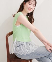 裾レースフレンチスリーブニットプルオーバー