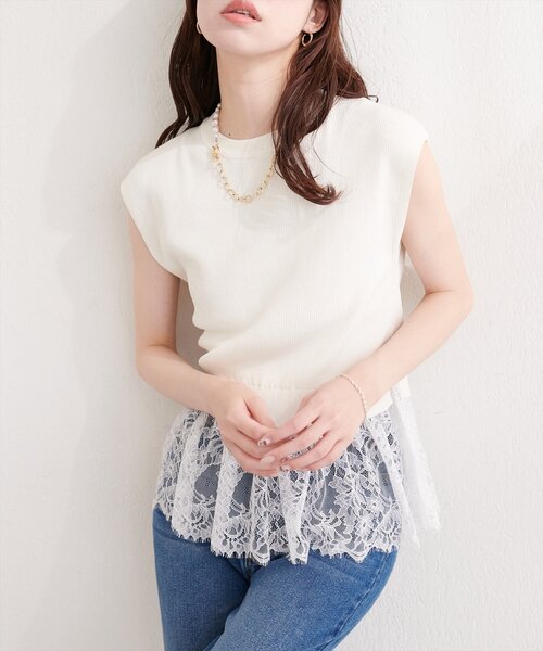 natural couture(ナチュラルクチュール)の「裾レースフレンチスリーブニットプルオーバー(ニット/セーター・レディース・オフホワイト/サックスブルー/ピンク系その他/ブラック/ミント/ブルー系その他・FREE)」の9枚目の写真