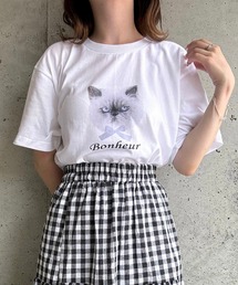 りぼんキャットプリント半袖Tシャツ