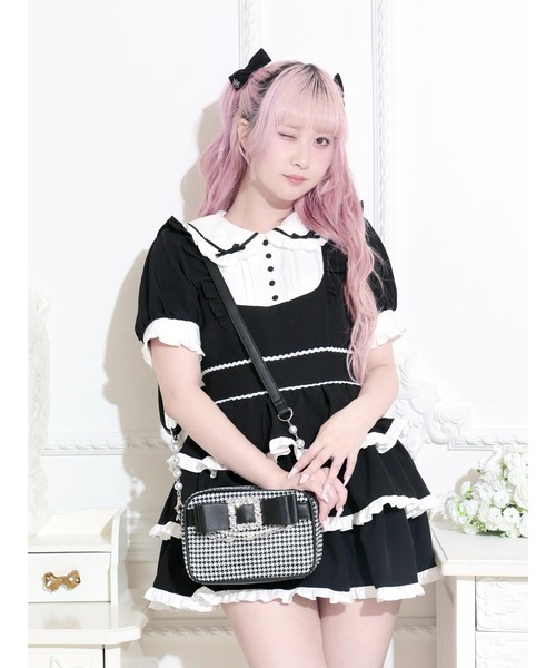 NOEMIE(ノエミー)の「千鳥柄ビジューリボンショルダーバッグ(ショルダーバッグ・レディース・ブラック・ONE SIZE)」の2枚目の写真