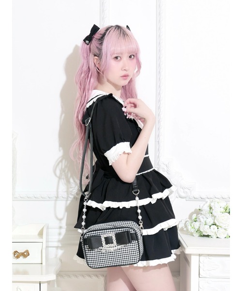 NOEMIE(ノエミー)の「千鳥柄ビジューリボンショルダーバッグ(ショルダーバッグ・レディース・ブラック・ONE SIZE)」の3枚目の写真