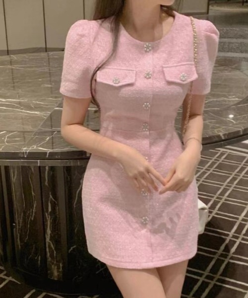 YUGA(ユーガ)の「YUGA_YGMC Korean-style Summer tweed dress(ワンピース・レディース・ブラック/ライトピンク・FREE)」の1枚目の写真