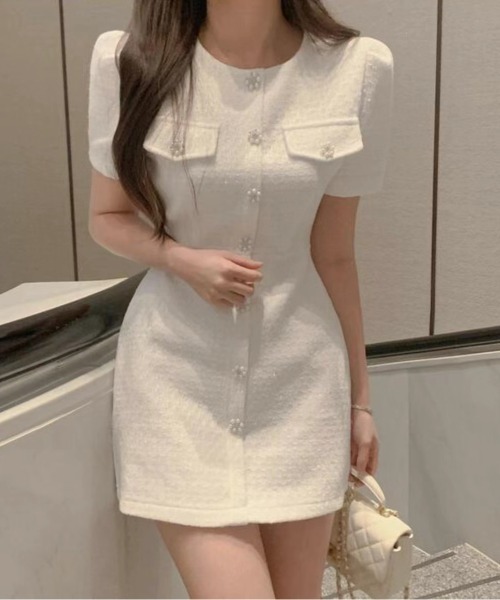 YUGA(ユーガ)の「YUGA_YGMC Korean-style Summer tweed dress(ワンピース・レディース・ブラック/ライトピンク・FREE)」の7枚目の写真
