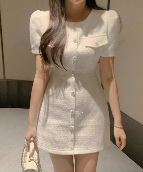 YUGA(ユーガ)の「YUGA_YGMC Korean-style Summer tweed dress(ワンピース・レディース・ブラック/ライトピンク・FREE)」の6枚目の写真