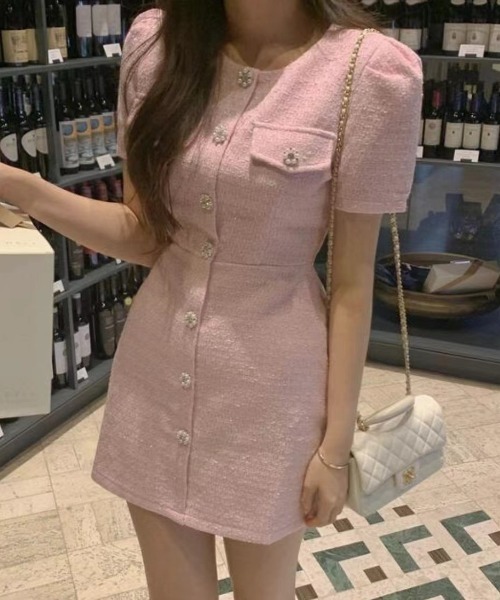 YUGA(ユーガ)の「YUGA_YGMC Korean-style Summer tweed dress(ワンピース・レディース・ブラック/ライトピンク・FREE)」の9枚目の写真