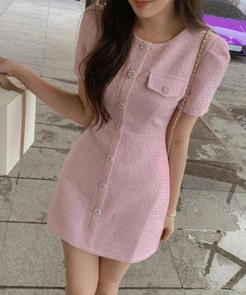 YUGA(ユーガ)の「YUGA_YGMC Korean-style Summer tweed dress(ワンピース・レディース・ブラック/ライトピンク・FREE)」の10枚目の写真