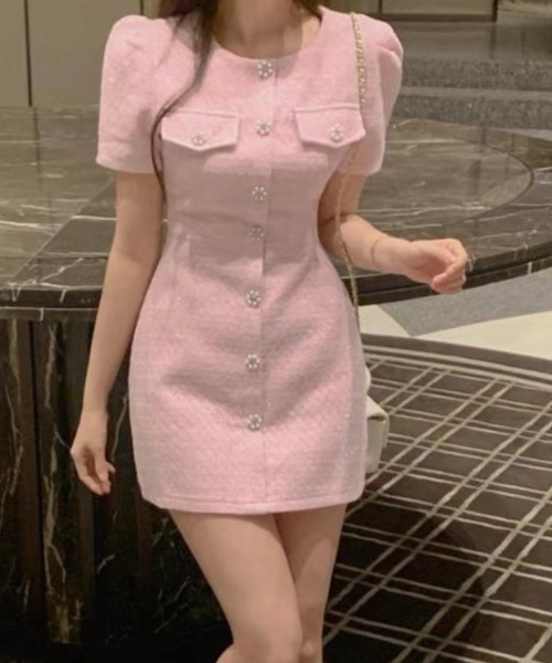 YUGA(ユーガ)の「YUGA_YGMC Korean-style Summer tweed dress(ワンピース・レディース・ブラック/ライトピンク・FREE)」の11枚目の写真