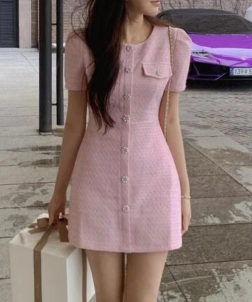 YUGA(ユーガ)の「YUGA_YGMC Korean-style Summer tweed dress(ワンピース・レディース・ブラック/ライトピンク・FREE)」の12枚目の写真
