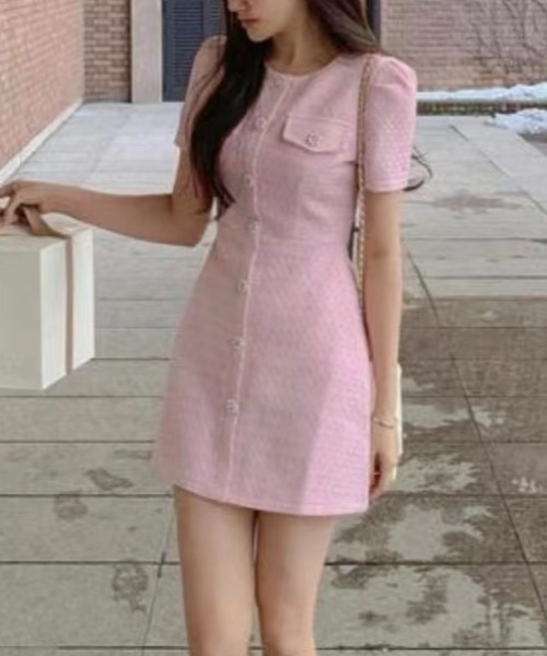YUGA(ユーガ)の「YUGA_YGMC Korean-style Summer tweed dress(ワンピース・レディース・ブラック/ライトピンク・FREE)」の13枚目の写真