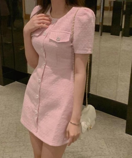 YUGA(ユーガ)の「YUGA_YGMC Korean-style Summer tweed dress(ワンピース・レディース・ブラック/ライトピンク・FREE)」の15枚目の写真