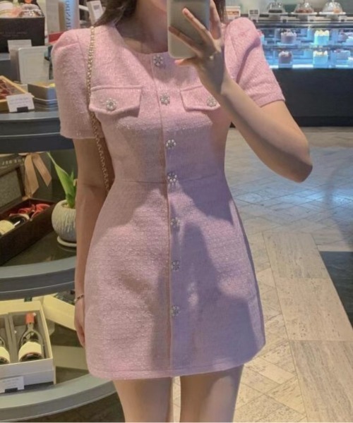 YUGA(ユーガ)の「YUGA_YGMC Korean-style Summer tweed dress(ワンピース・レディース・ブラック/ライトピンク・FREE)」の18枚目の写真