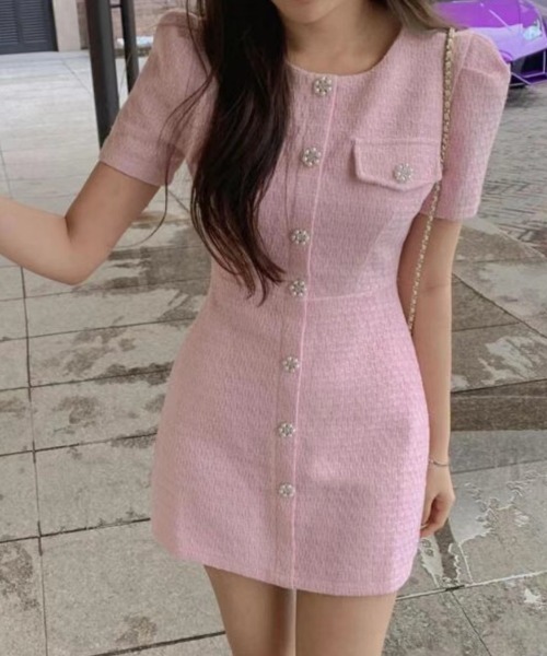 YUGA(ユーガ)の「YUGA_YGMC Korean-style Summer tweed dress(ワンピース・レディース・ブラック/ライトピンク・FREE)」の19枚目の写真