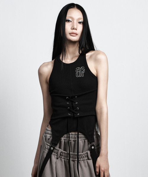 as you are(アズユーアー)の「コルセットガーター スリーブレス ブラック(Tシャツ/カットソー・レディース・その他・OS)」の1枚目の写真