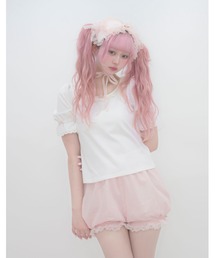 puff sleeve rose T-shirt