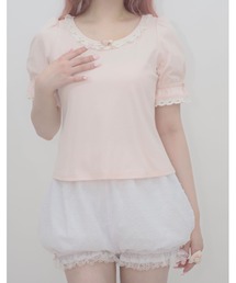 puff sleeve rose T-shirt