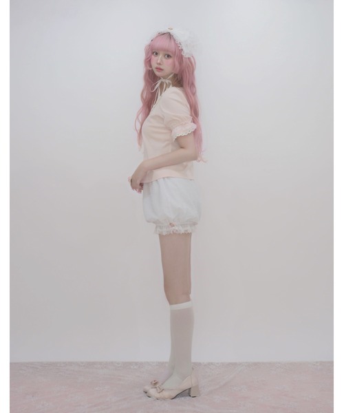 Fiorforte(フィオルフォルテ)の「puff sleeve rose T-shirt(Tシャツ/カットソー・レディース・ピンク/ホワイト・FREE)」の5枚目の写真
