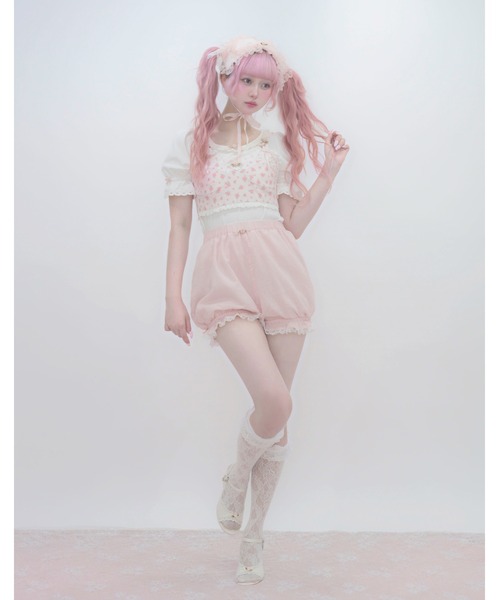 Fiorforte(フィオルフォルテ)の「puff sleeve rose T-shirt(Tシャツ/カットソー・レディース・ピンク/ホワイト・FREE)」の9枚目の写真