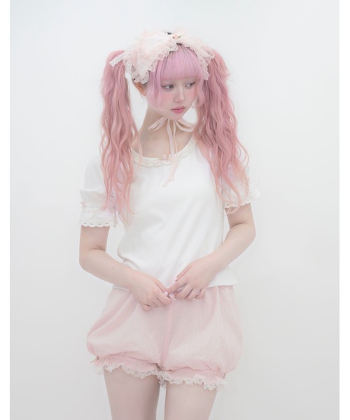 Fiorforte(フィオルフォルテ)の「puff sleeve rose T-shirt(Tシャツ/カットソー・レディース・ピンク/ホワイト・FREE)」の7枚目の写真