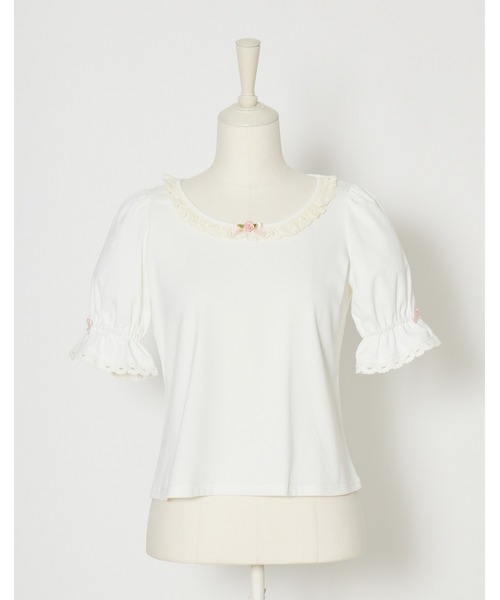 Fiorforte(フィオルフォルテ)の「puff sleeve rose T-shirt(Tシャツ/カットソー・レディース・ピンク/ホワイト・FREE)」の10枚目の写真