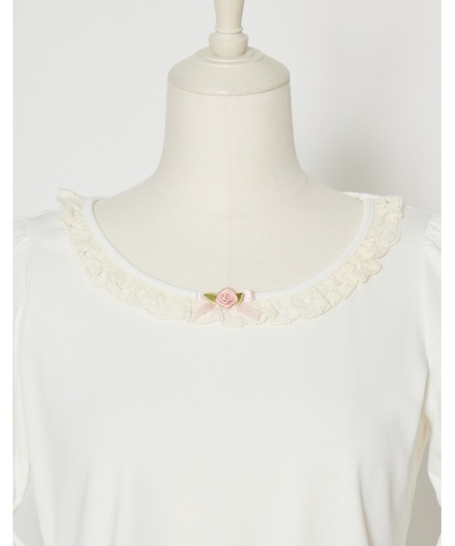 Fiorforte(フィオルフォルテ)の「puff sleeve rose T-shirt(Tシャツ/カットソー・レディース・ピンク/ホワイト・FREE)」の11枚目の写真
