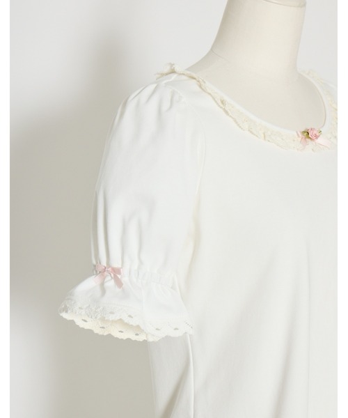 Fiorforte(フィオルフォルテ)の「puff sleeve rose T-shirt(Tシャツ/カットソー・レディース・ピンク/ホワイト・FREE)」の14枚目の写真