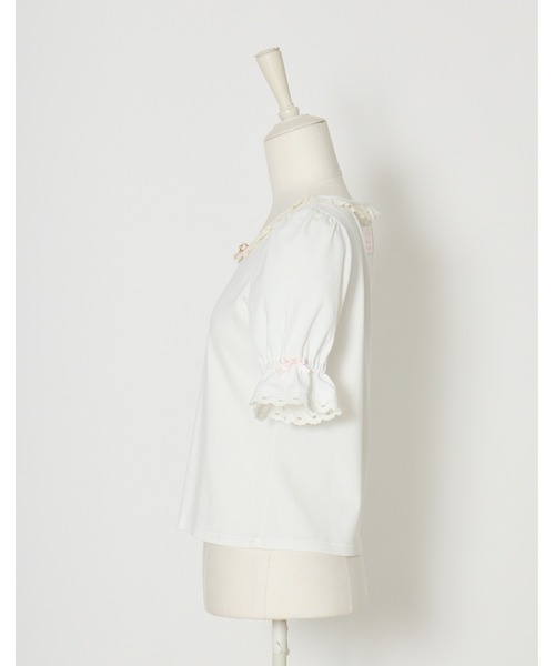 Fiorforte(フィオルフォルテ)の「puff sleeve rose T-shirt(Tシャツ/カットソー・レディース・ピンク/ホワイト・FREE)」の15枚目の写真