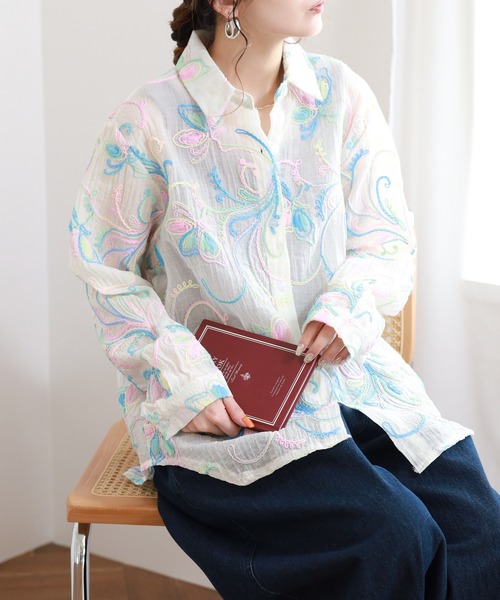 FUNALIVE(ファンアライブ)の「je crois soi カラフル刺繍ブラウス 長袖(シャツ/ブラウス・レディース・オフホワイト・FREE)」の5枚目の写真